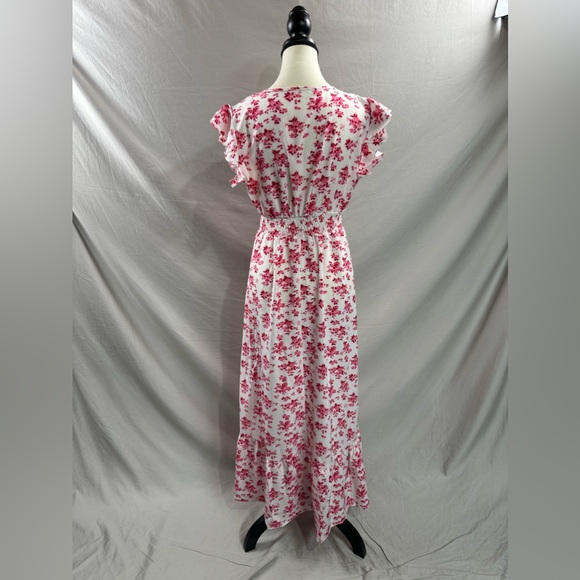 Boho Floral Print V-Neck Ruffle Sleeve Maxi Dress Red - Picture 7 of 8